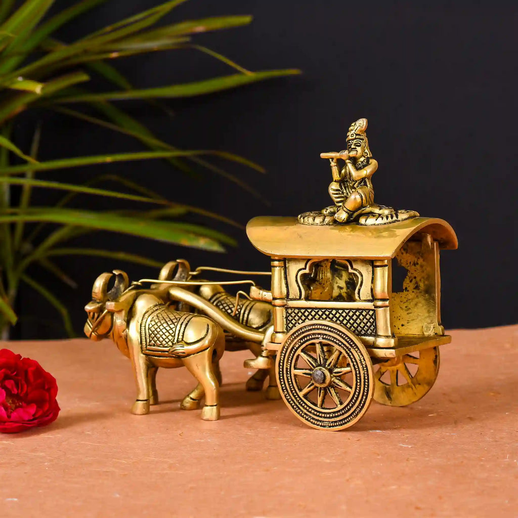 Brass Double Bullock Cart With Krishna (5.8 Inch) Vedansh Craft