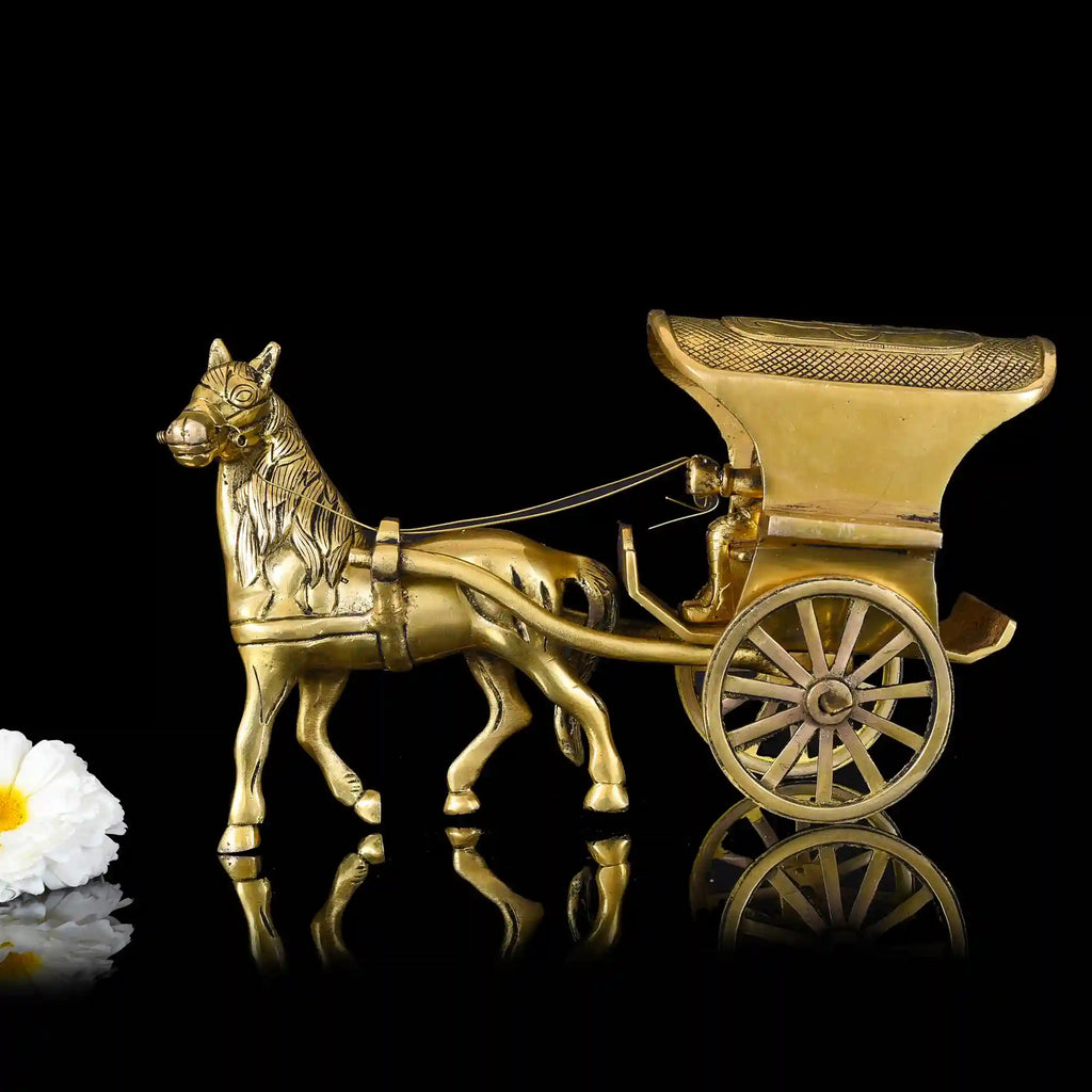 Brass Big Horse Cart/Chariot (6.5 Inch) Vedansh Craft