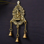 Brass Wall Hanging Ganesha In Frame With Three Bells (11 Inch) Vedansh Craft