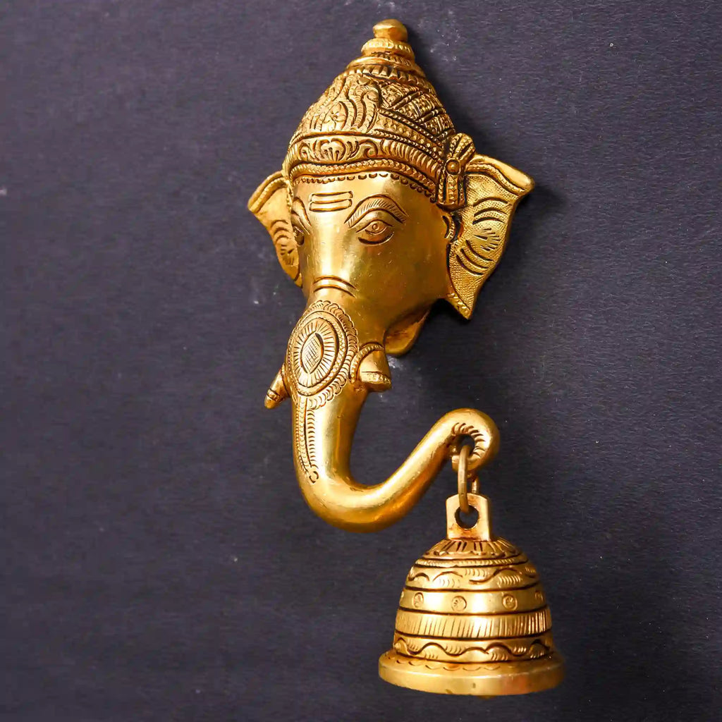 Brass Ethnic Wall Hanging Ganesha Face With Bell (7.5 Inch) Vedansh Craft