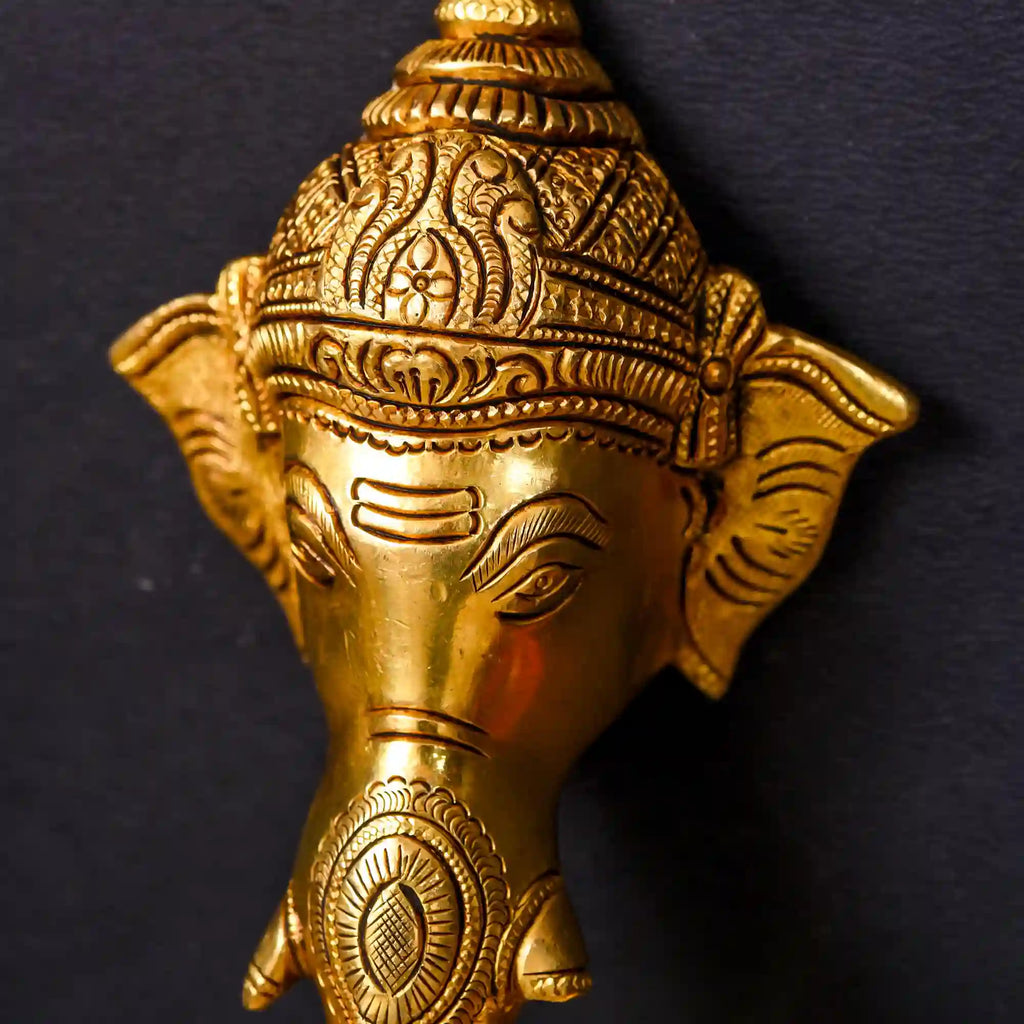 Brass Ethnic Wall Hanging Ganesha Face With Bell (7.5 Inch) Vedansh Craft