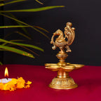 Brass Ethnic Five Petal Peacock Diya (5.2 Inch) Vedansh Craft