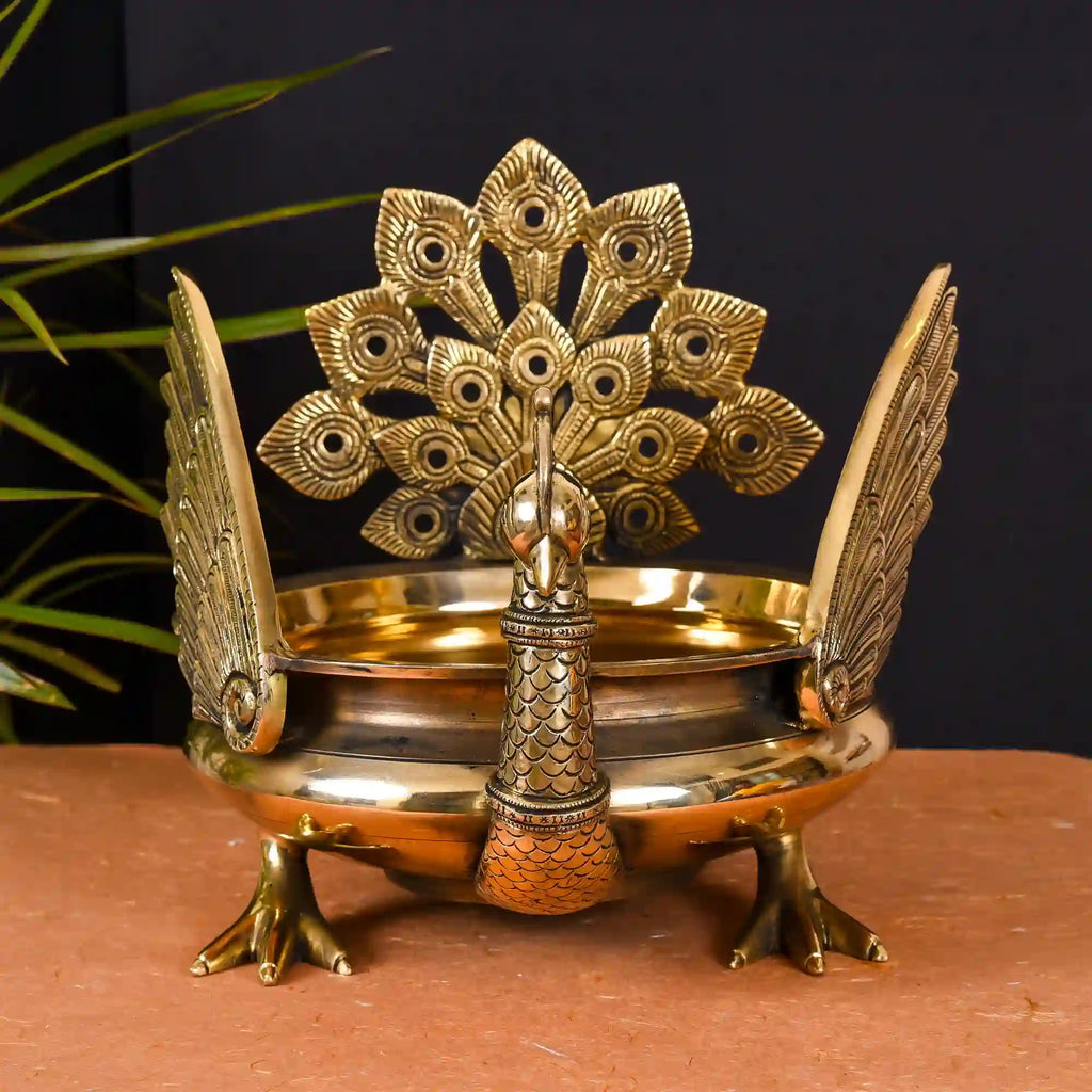 Majestic Brass Peacock Urli (11" Inch) Vedansh Craft