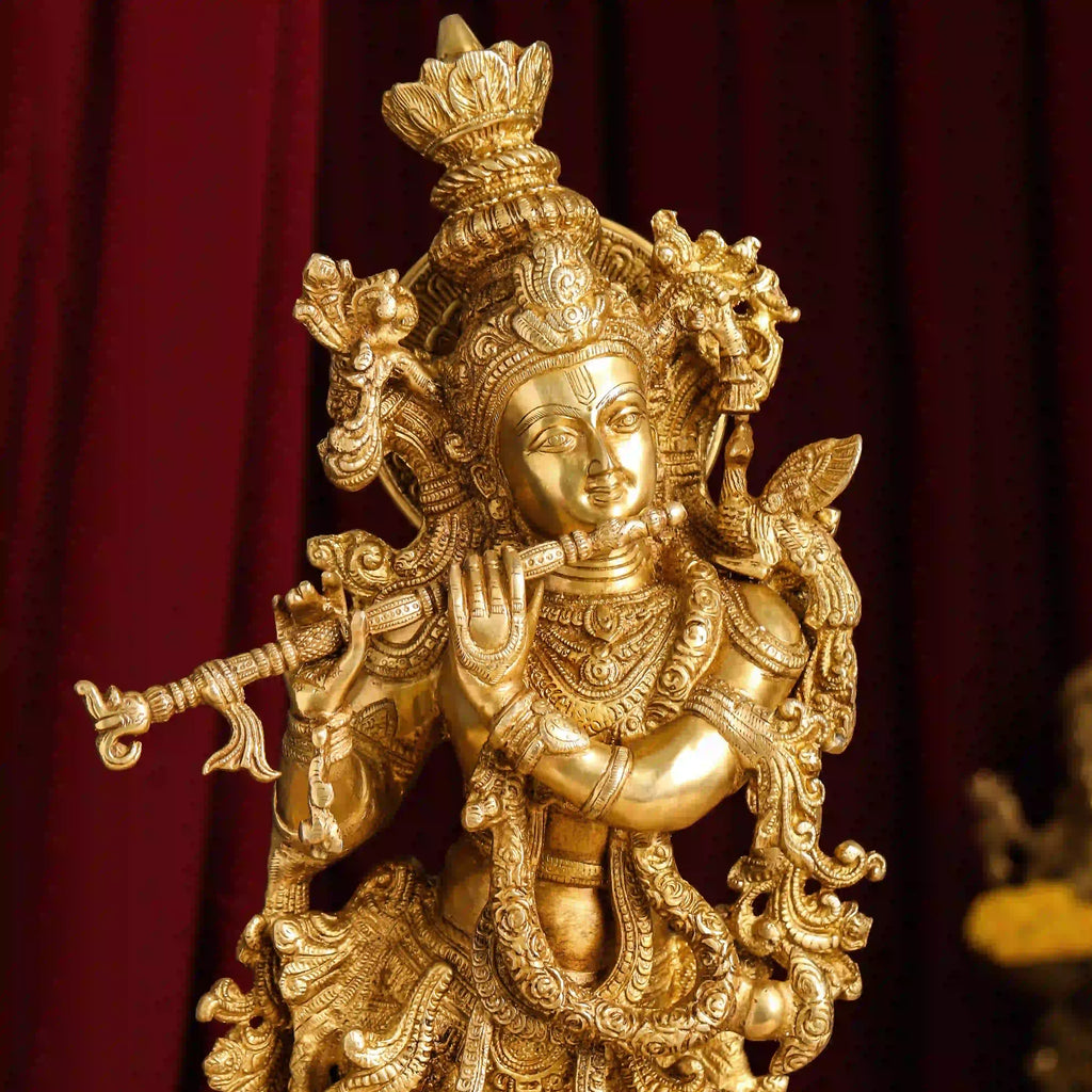 Brass Standing Lord Krishna Idol (30 Inch) Vedansh Craft