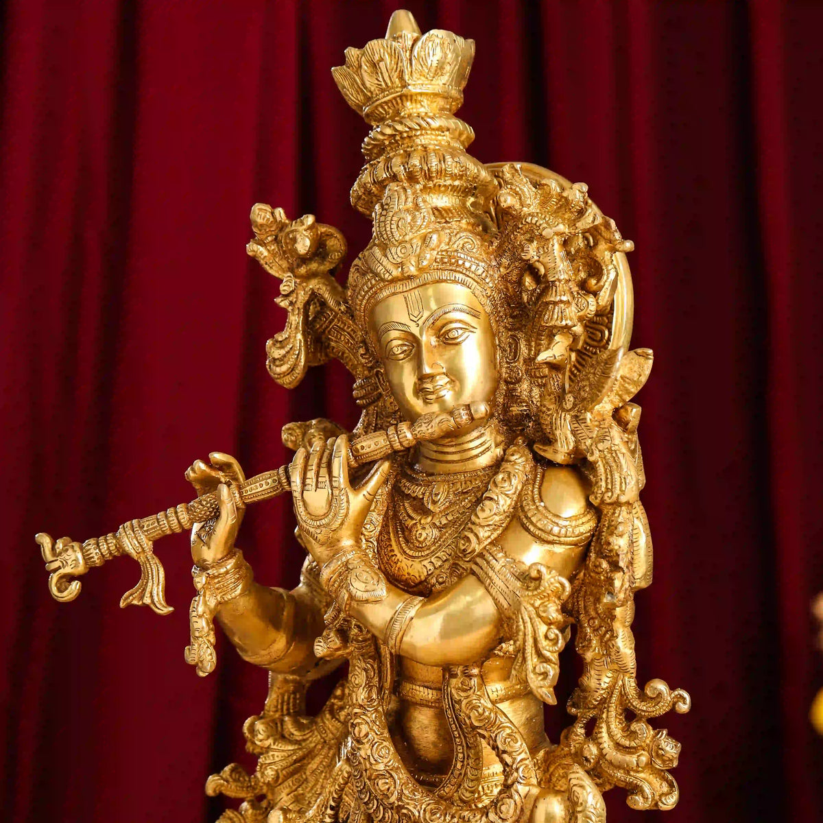 Brass Standing Lord Krishna Idol (30 Inch) Vedansh Craft