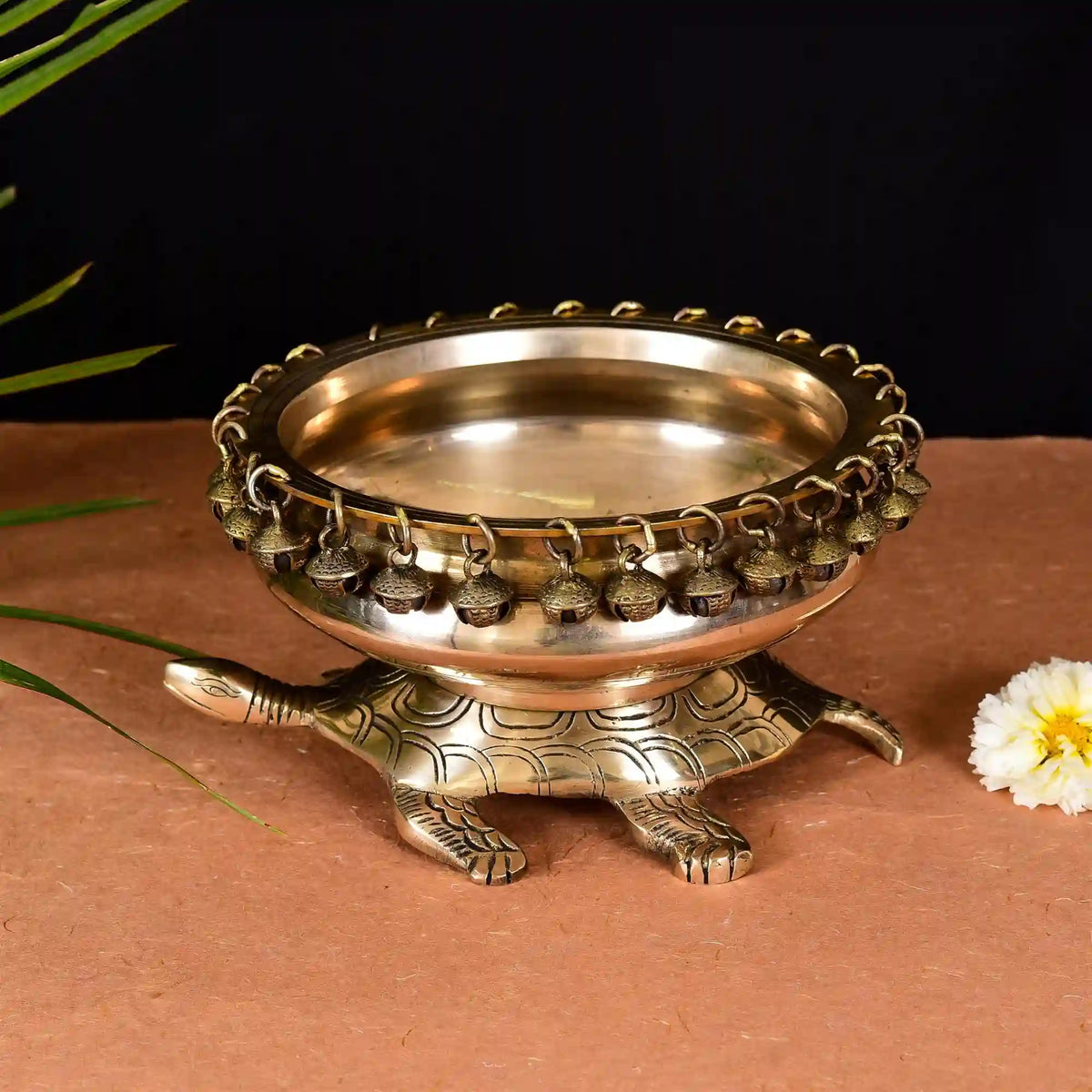 Brass Tortoise Urli With Anklet Bells (4.8 Inch) Vedansh Craft