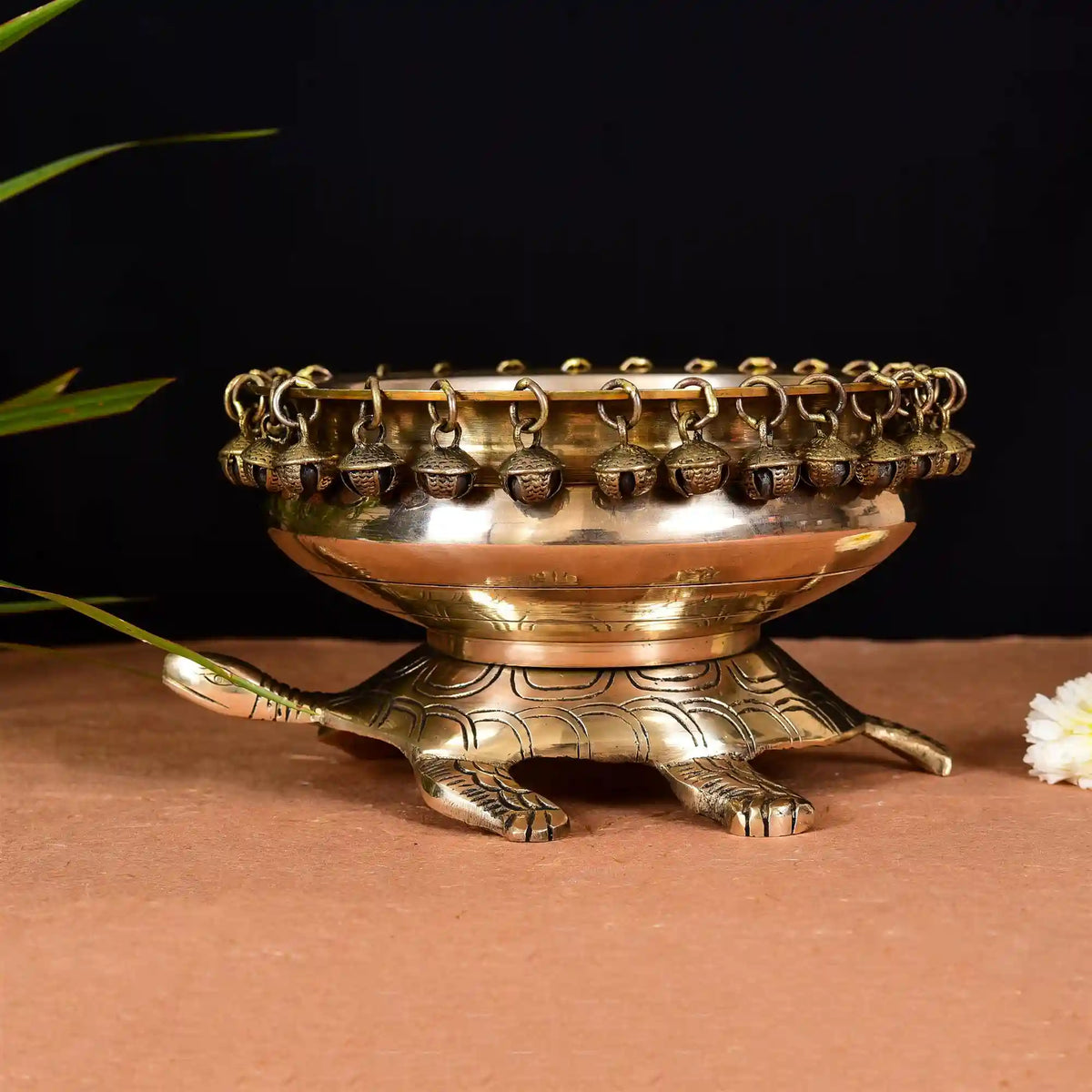 Brass Tortoise Urli With Anklet Bells (4.8 Inch) Vedansh Craft