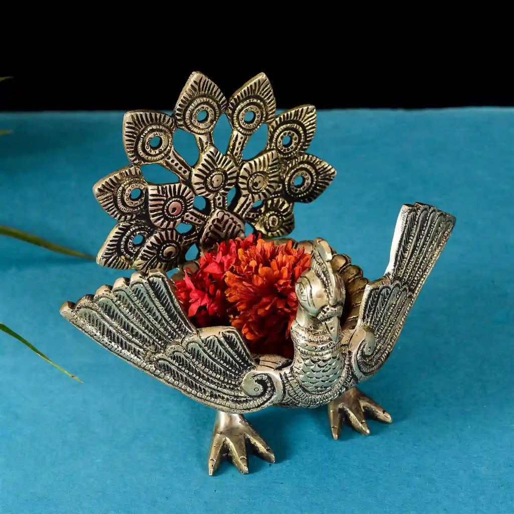Brass Mini Peacock Urli Diya/Lamp (6.5 Inch) Vedansh Craft