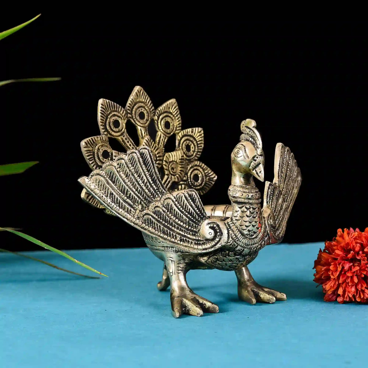Brass Mini Peacock Urli Diya/Lamp (6.5 Inch) Vedansh Craft