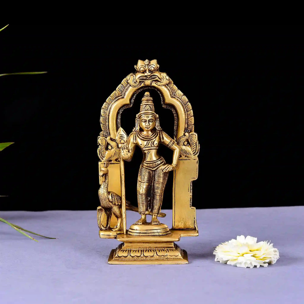 Brass Superfine Standing Lord Murugan/Kartikeya Frame Idol (7.2 Inch) Vedansh Craft