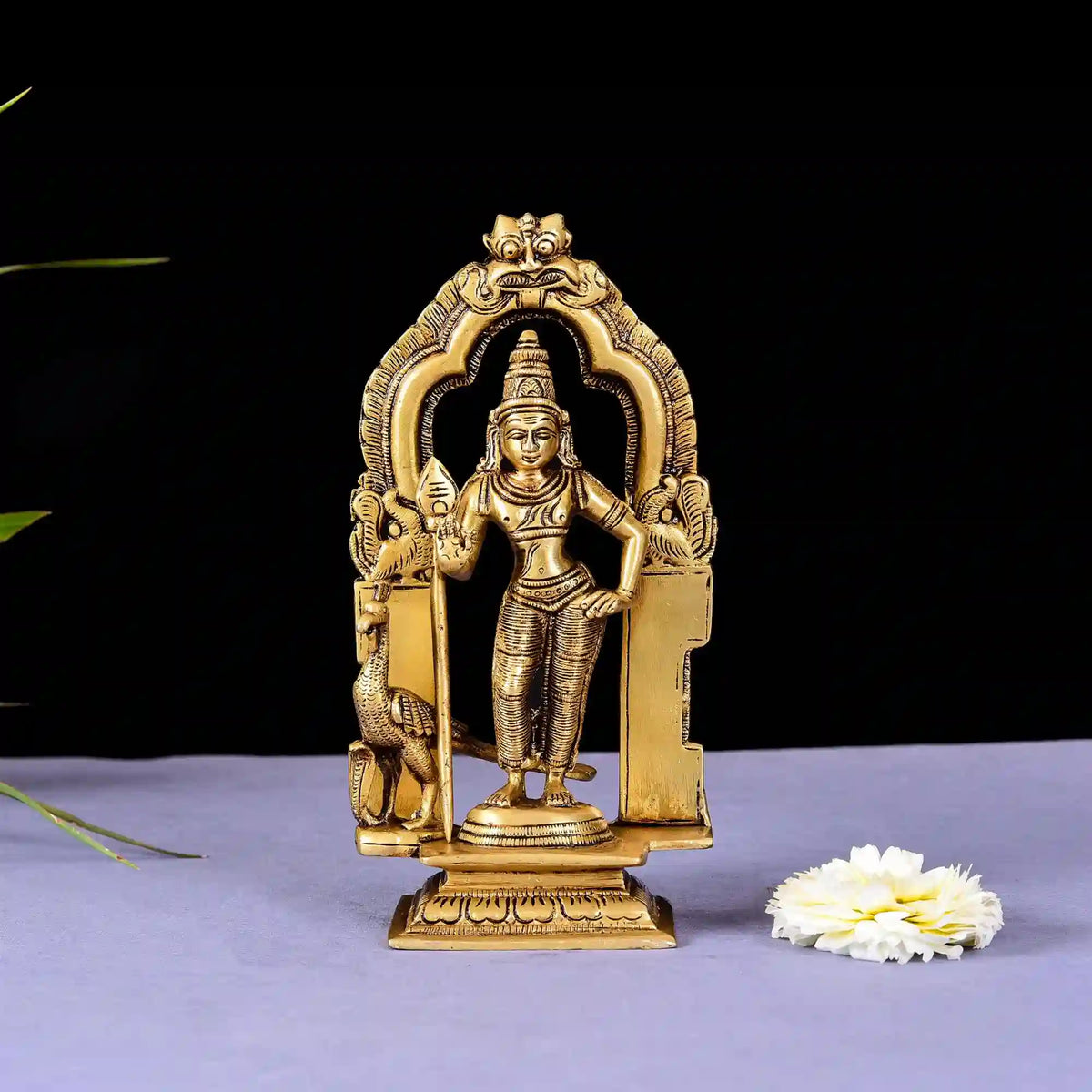 Brass Superfine Standing Lord Murugan/Kartikeya Frame Idol (7.2 Inch) Vedansh Craft