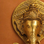 Brass Ganesha Bell On Leaf Wall Hanging (7.5 Inch) Vedansh Craft