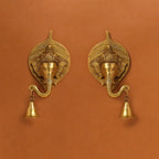 Brass Ganesha Bell On Leaf Wall Hanging (7.5 Inch) Vedansh Craft