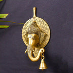 Brass Ganesha Bell On Leaf Wall Hanging (7.5 Inch) Vedansh Craft