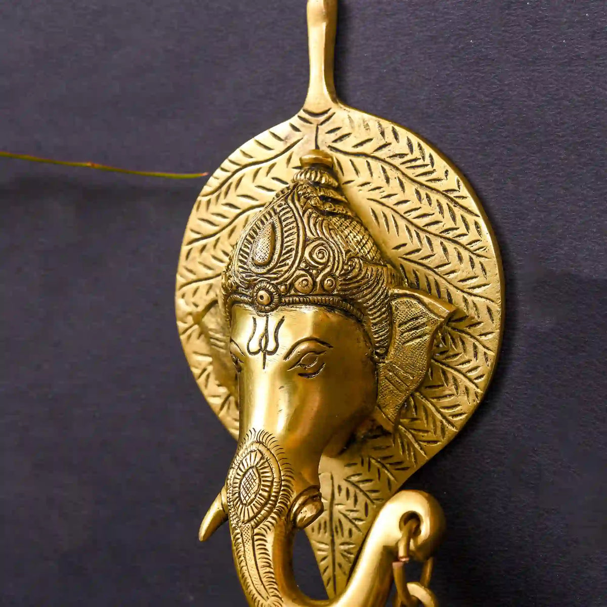 Brass Ganesha Bell On Leaf Wall Hanging (7.5 Inch) Vedansh Craft