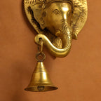 Brass Ganesha Bell On Leaf Wall Hanging (7.5 Inch) Vedansh Craft