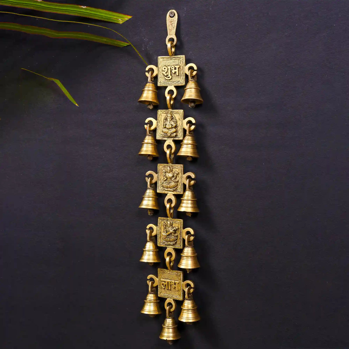 Brass Ganesha Lakshmi Saraswati Shubh And Labh Hanging Bell (19 Inch) Vedansh Craft