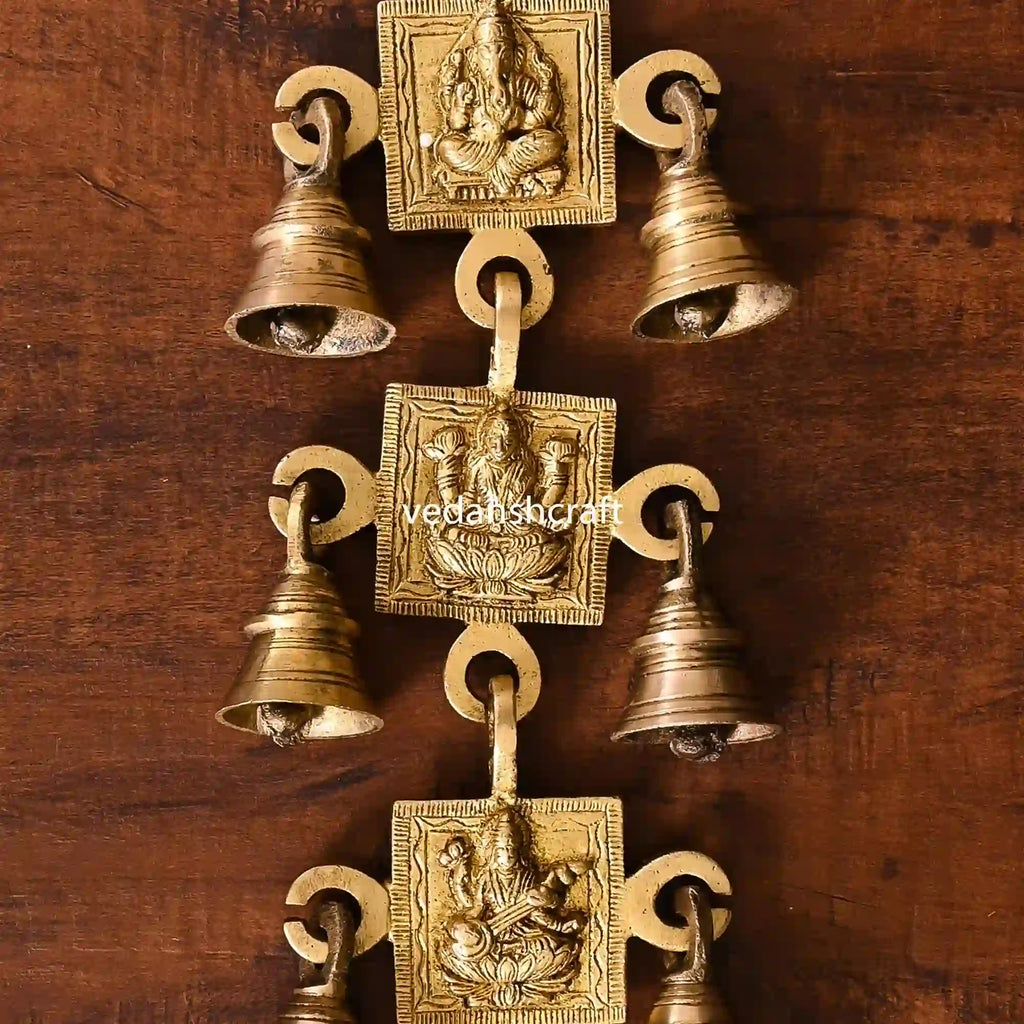 Brass Ganesha, Lakshmi And Saraswati Hanging Bell (12.5 Inch) Vedansh Craft