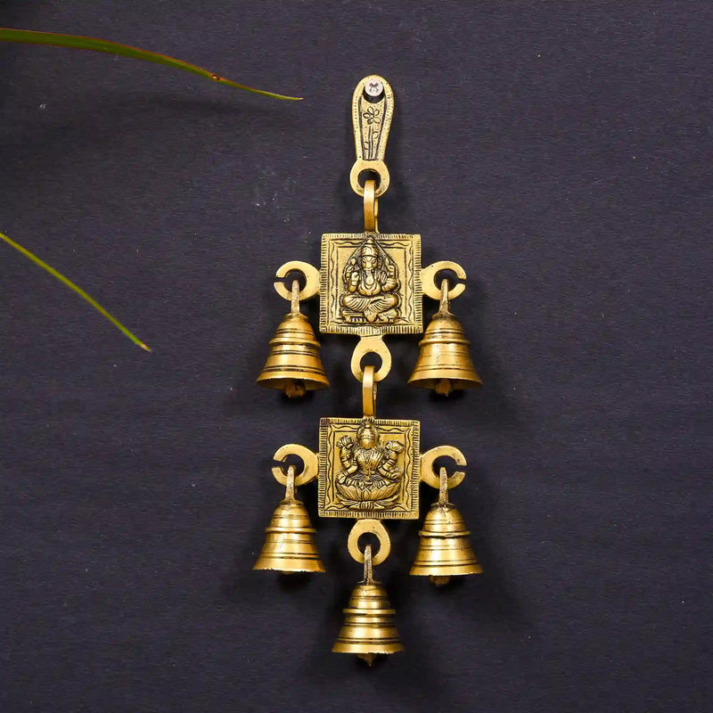Brass Ganesha Lakshmi Wall Hanging Bell (10 Inch) Vedansh Craft