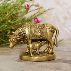 Brass Kamdhenu Cow With Calf Idol (4 Inch) Vedansh Craft
