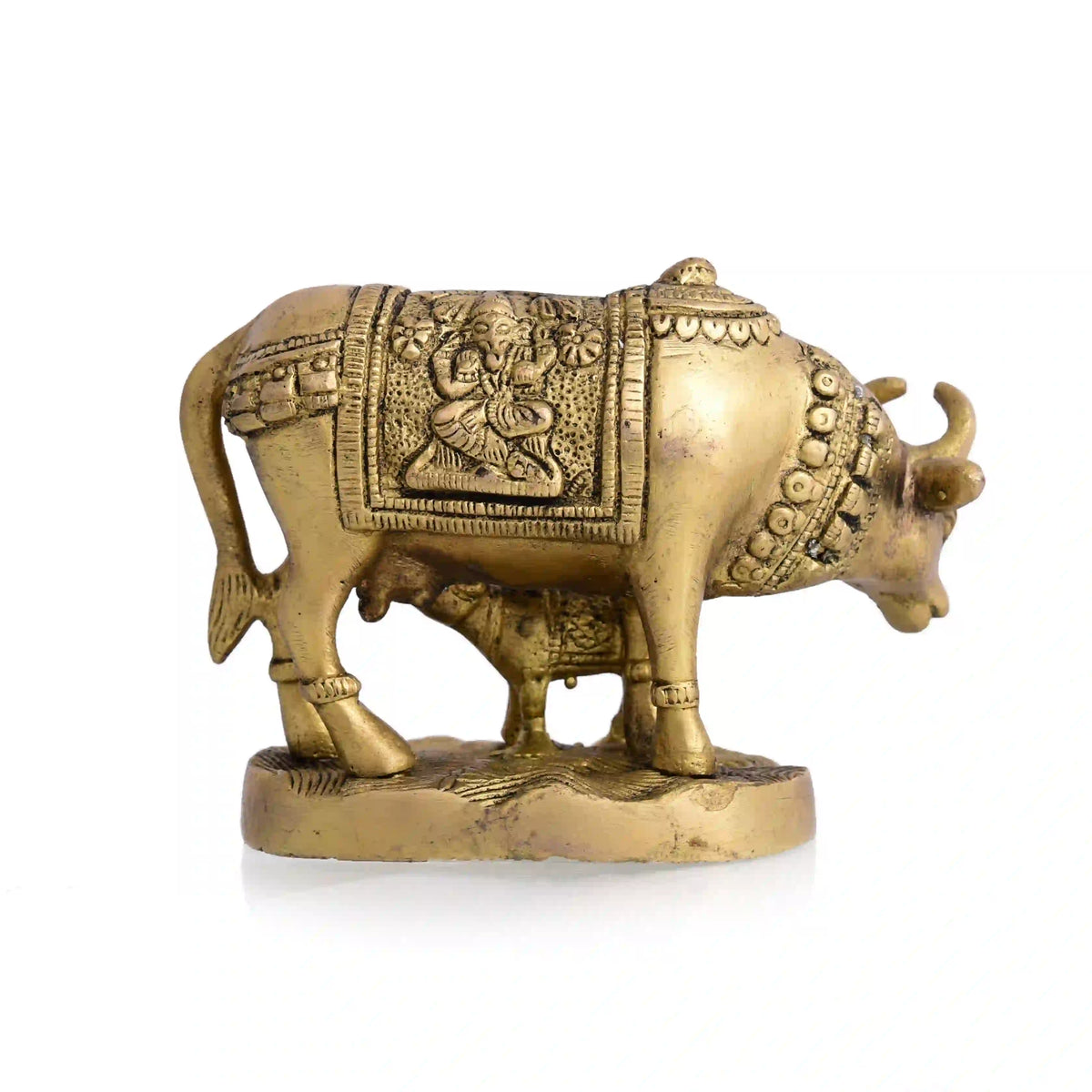 Brass Kamdhenu Cow With Calf Idol (4 Inch) Vedansh Craft