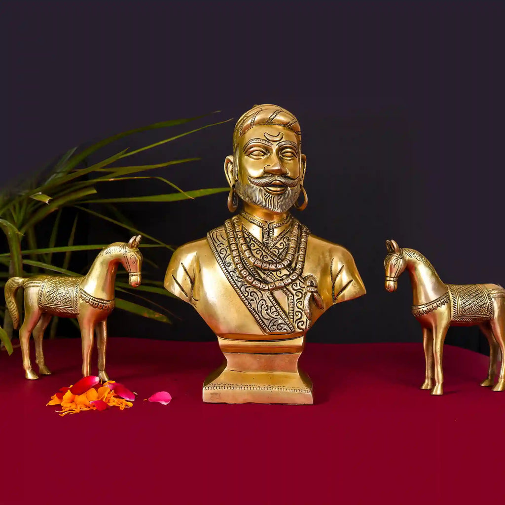 Brass Chatrapati Shivaji Maharaj Bust Sculpture (12 Inch) Vedansh Craft