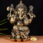 Brass Lotus Sitting Ganesha Idol (17 Inch) Vedansh Craft