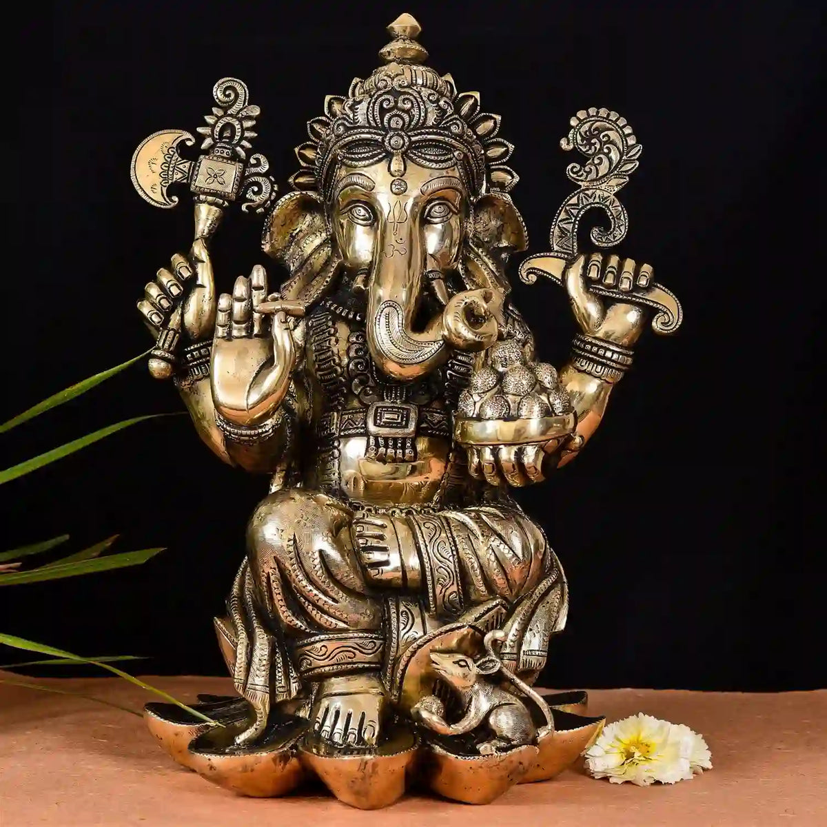Brass Lotus Sitting Ganesha Idol (17 Inch) Vedansh Craft