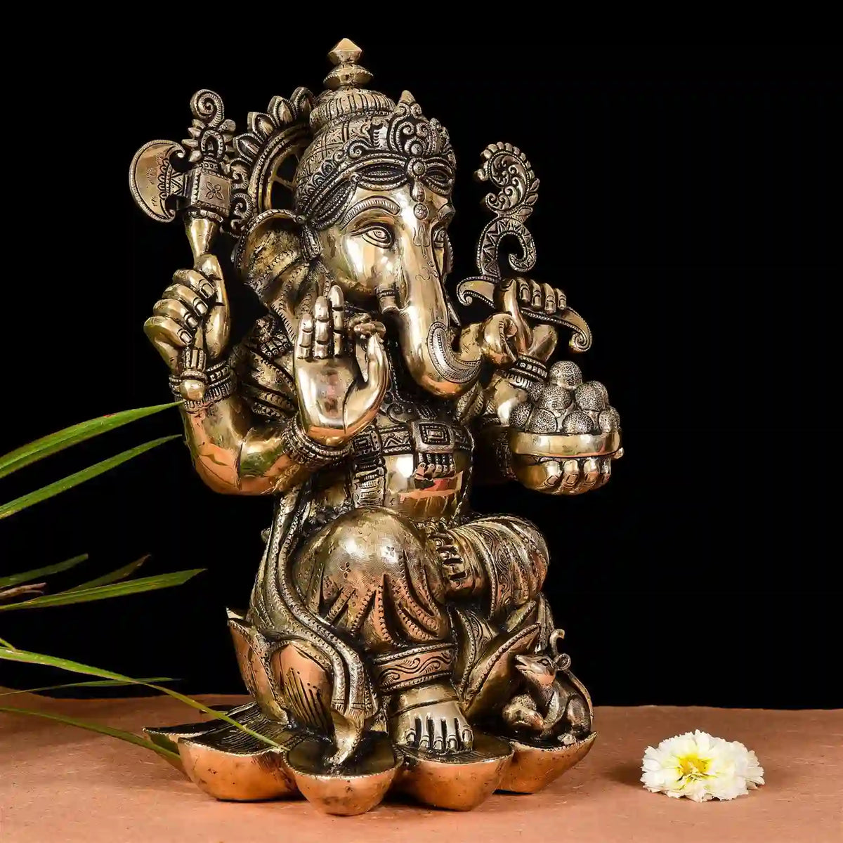 Brass Lotus Sitting Ganesha Idol (17 Inch) Vedansh Craft