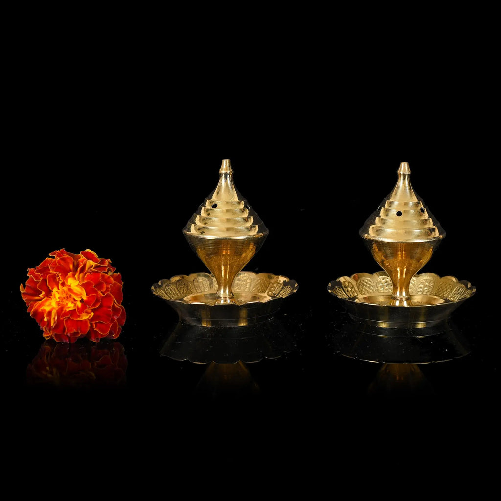 Brass Incense Holder/Agardan Pair (2.5 Inch) Vedansh Craft