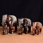 Wooden Inlay Elephant Family Set Vedansh Craft