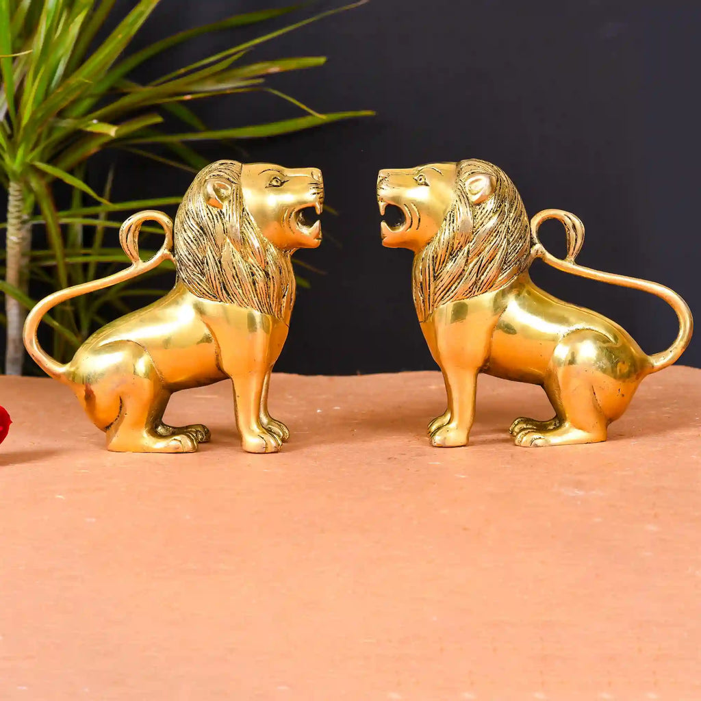 Brass Lion Statue Pair Home Decor Vedansh Craft