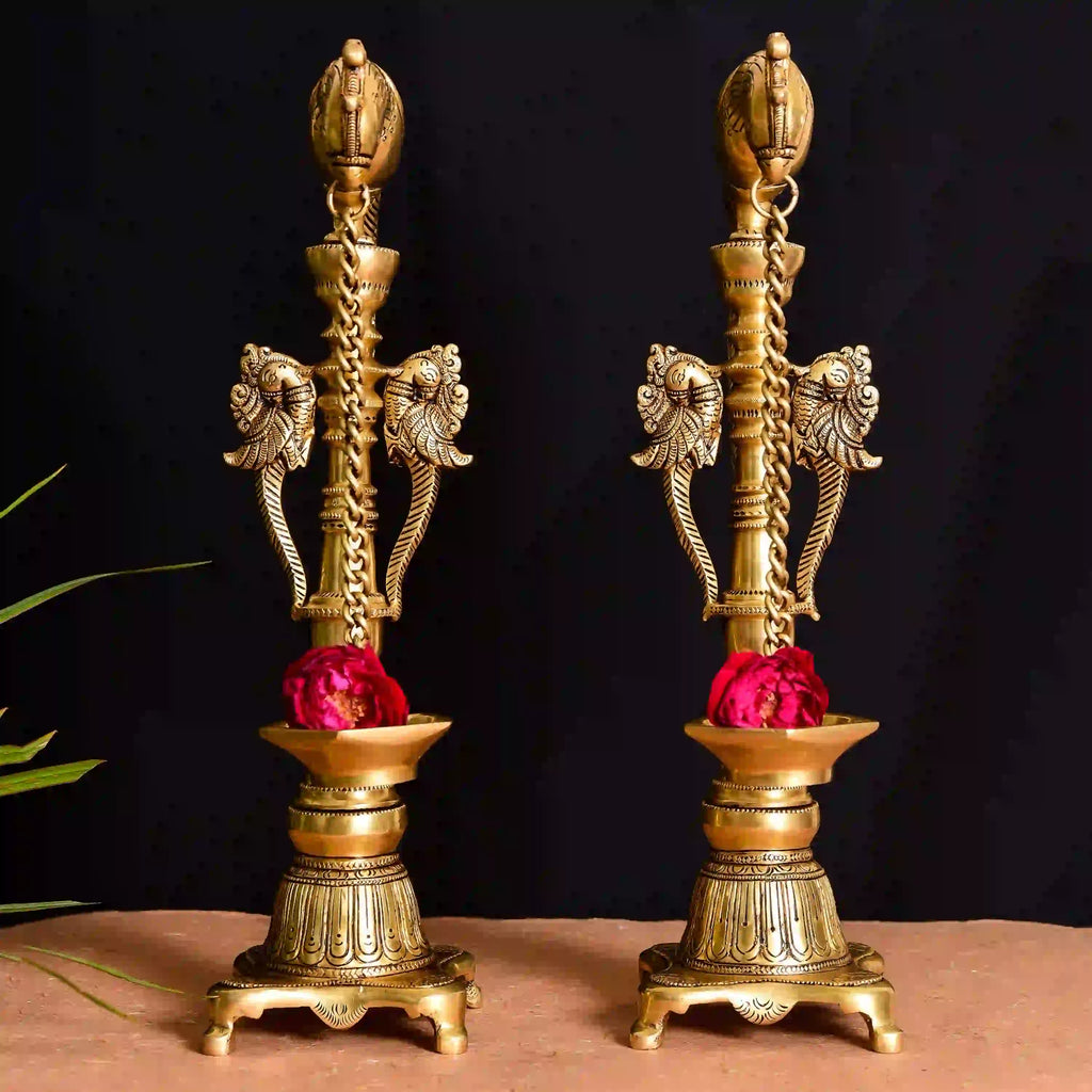 Brass Superfine Majestic Parrot Diya Pair (16.5 Inch) Vedansh Craft