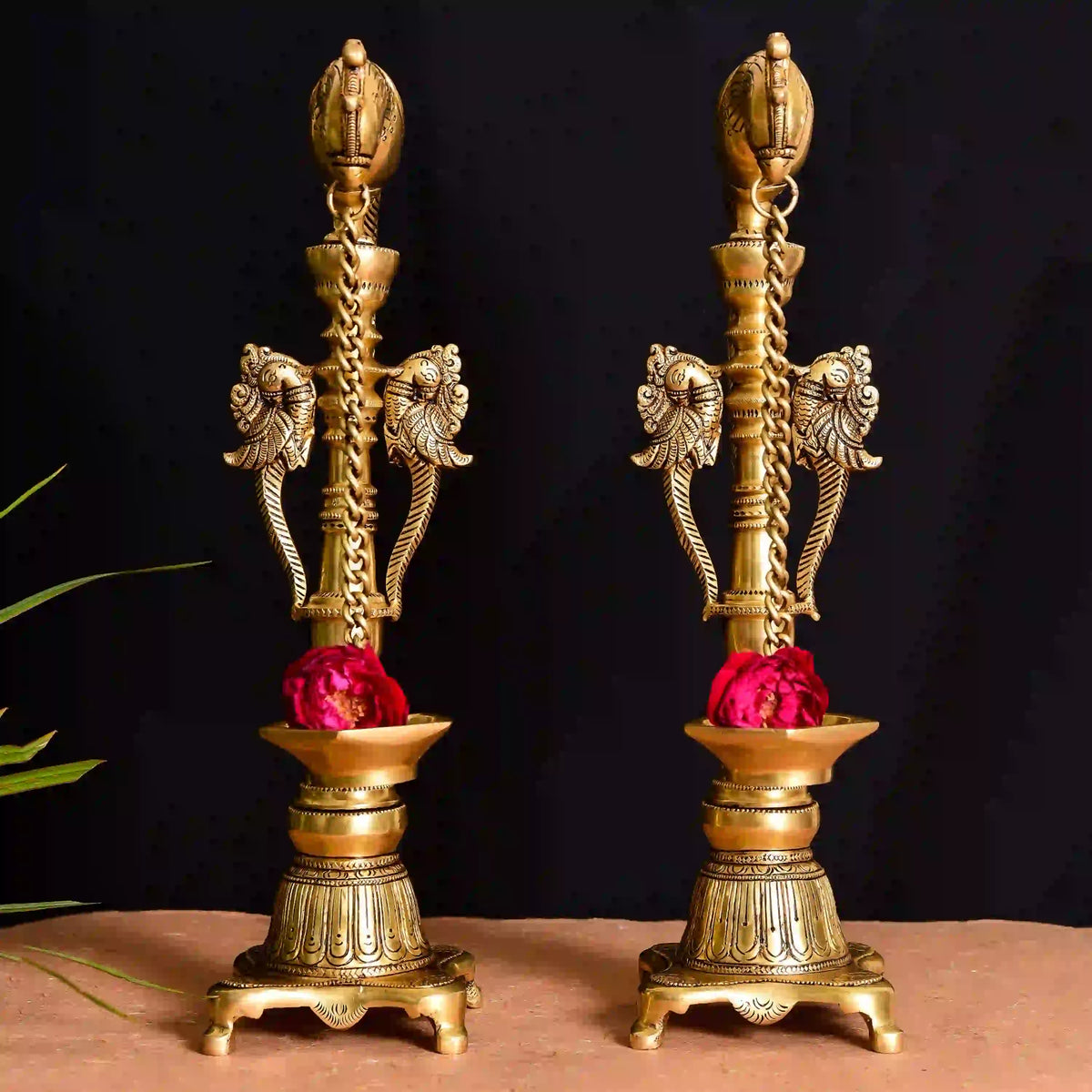 Brass Superfine Majestic Parrot Diya Pair (16.5 Inch) Vedansh Craft