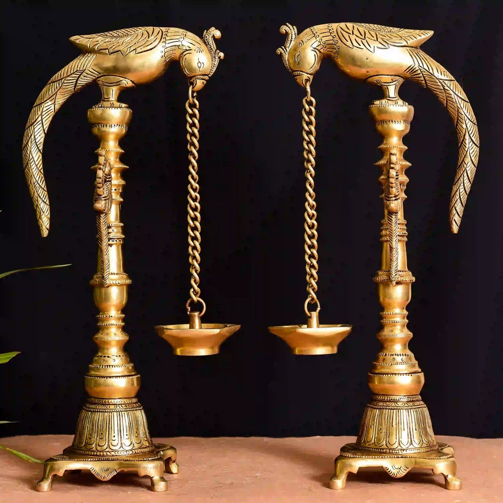 Brass Superfine Majestic Parrot Diya Pair (16.5 Inch) Vedansh Craft