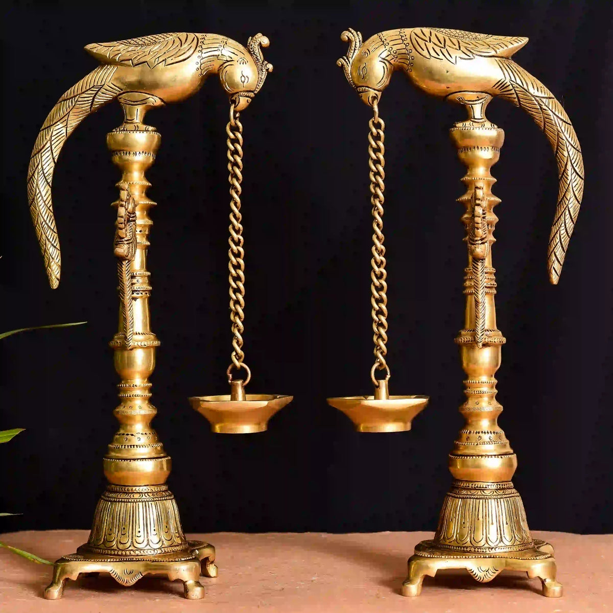 Brass Superfine Majestic Parrot Diya Pair (16.5 Inch) Vedansh Craft