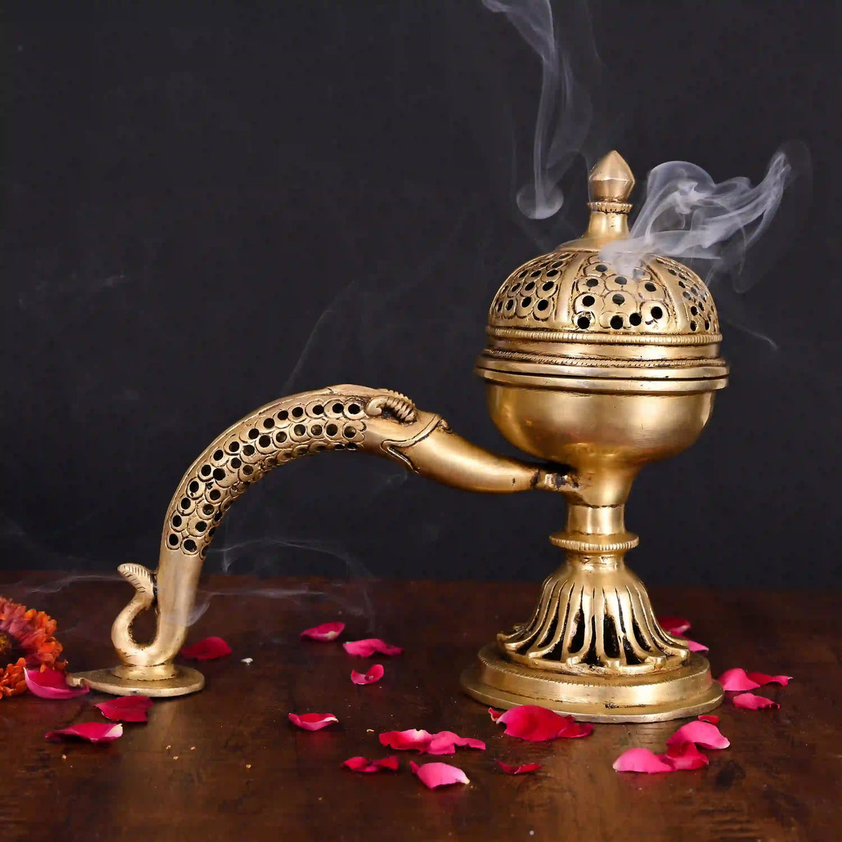 Brass Dhoop Dani & Incense Holder With Handle (8 Inch) Vedansh Craft