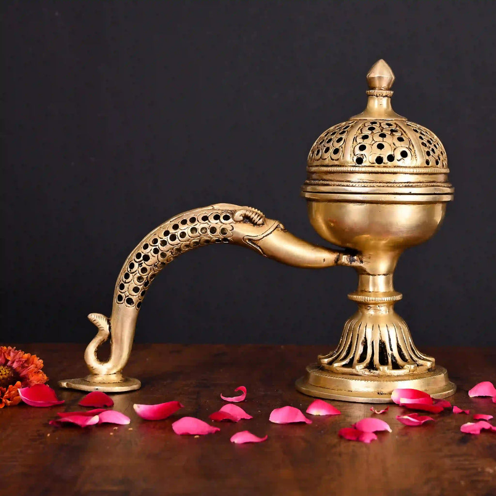 Brass Dhoop Dani & Incense Holder With Handle (8 Inch) Vedansh Craft