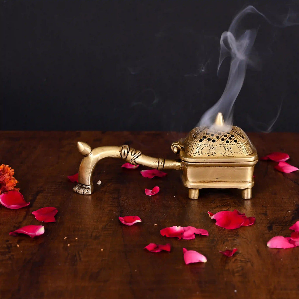 Brass Dhoop Dani & Incense Holder With Handle (3 Inch) Vedansh Craft