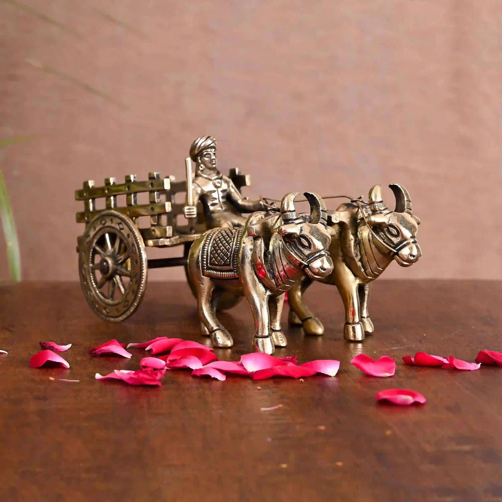 Brass Double Bullock Cart (4 Inch) Vedansh Craft