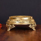 Brass Handcarved Traditional Pooja Chowki (3 Inch) Vedansh Craft