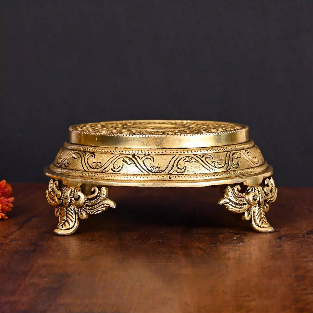 Brass Handcarved Traditional Pooja Chowki (3 Inch) Vedansh Craft