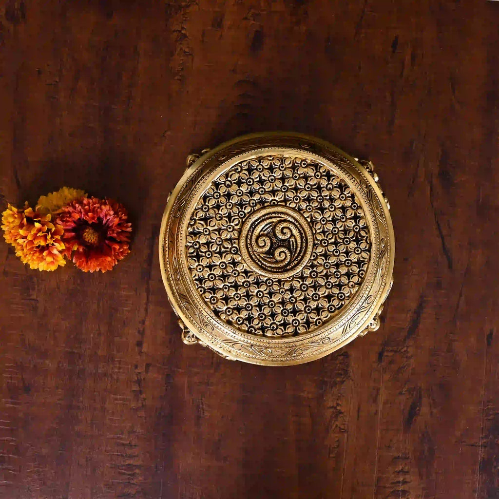 Brass Handcarved Traditional Pooja Chowki (3 Inch) Vedansh Craft