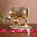 Brass Kamdhenu Cow With Calf Idol (5 Inch) Vedansh Craft