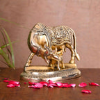 Brass Kamdhenu Cow With Calf Idol (5 Inch) Vedansh Craft
