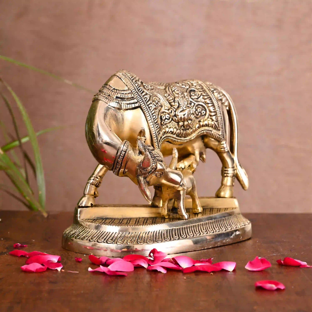 Brass Kamdhenu Cow With Calf Idol (5 Inch) Vedansh Craft