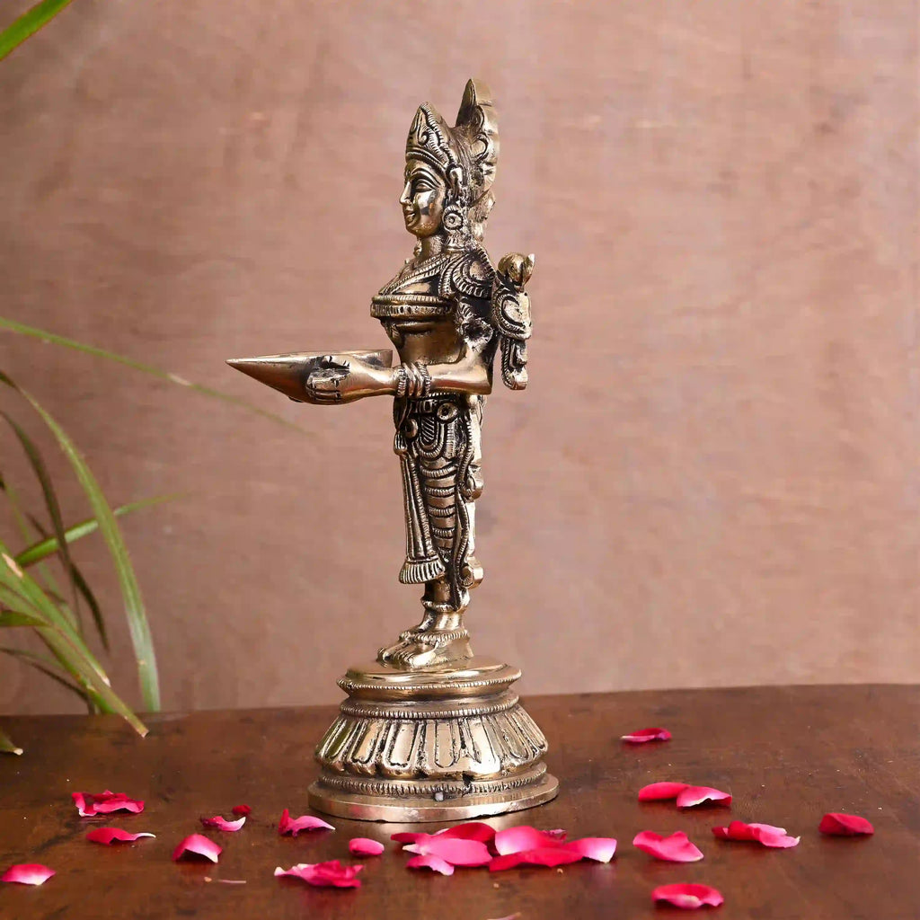 Brass Standing Deep Lakshmi Idol (9.2 Inch) Vedansh Craft