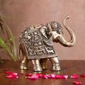 Brass Royal Elephant With Ganesha And Wildlife Carving (6 Inch) Vedansh Craft
