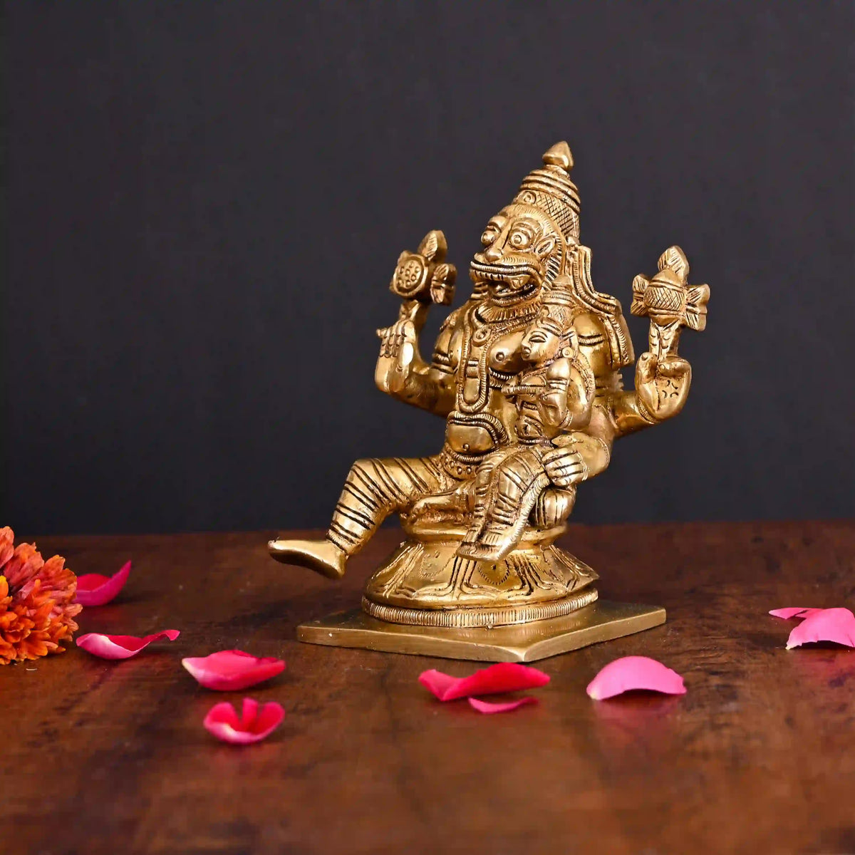 Brass Sitting Lakshmi Narasimha Superfine Idol (5.2 Inch) Vedansh Craft