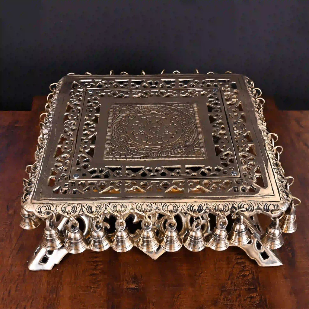 Brass Chowki With 40 Hanging Bells (5 Inch) Vedansh Craft
